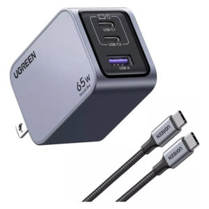 Cargador + Cable Nexode Pro 65w 2-usb C + 1 Usb A Gan Ugreen Plateado
