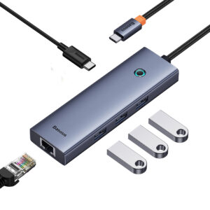 Hub 5 En 1 Baseus Usb C ( Usb 3.0 / Ethernet / Usb C Pd ) Color Gris Oscuro